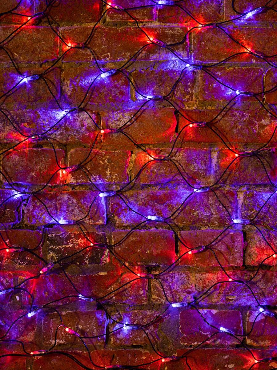 Светодиодная гирлянда "Сеть" 2х0,7м, провод черный ПВХ. 8 режимов свечения. Красные/Синие - фото 1 - id-p139152013