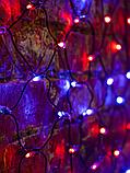 Светодиодная гирлянда "Сеть" 2х0,7м, провод черный ПВХ. 8 режимов свечения. Красные/Синие, фото 2