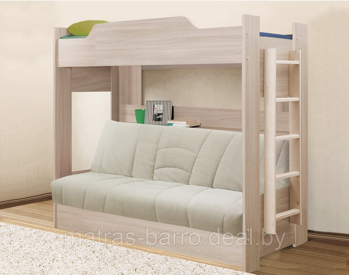 Кровать двухъярусная Прованс с диван-кровать + верхний беспружинный матрас Эко (90х190 см) - фото 4 - id-p74096168