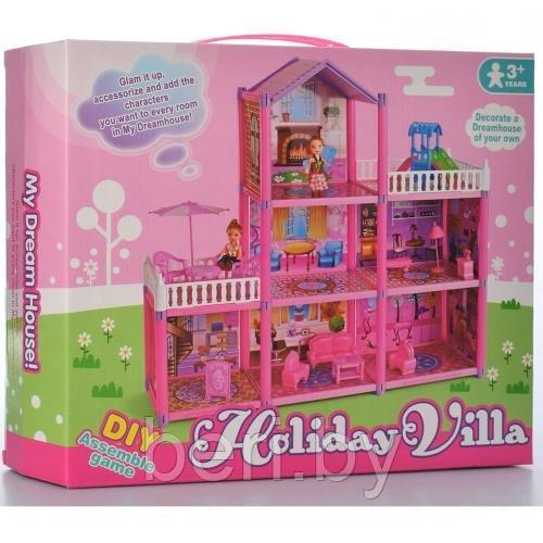 DSJ588-2 Дом для кукол, игровой домик, домик с мебелью + 2 куклы пупса 10 см, 129 предметов - фото 1 - id-p138393696