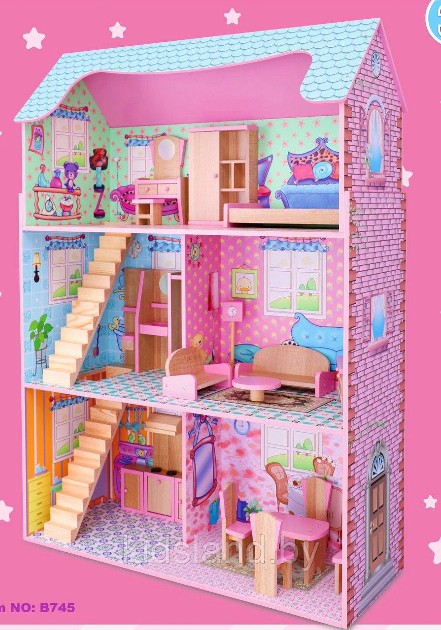 Деревянный домик для кукол Барби с мебелью, арт B745 - фото 2 - id-p139379159