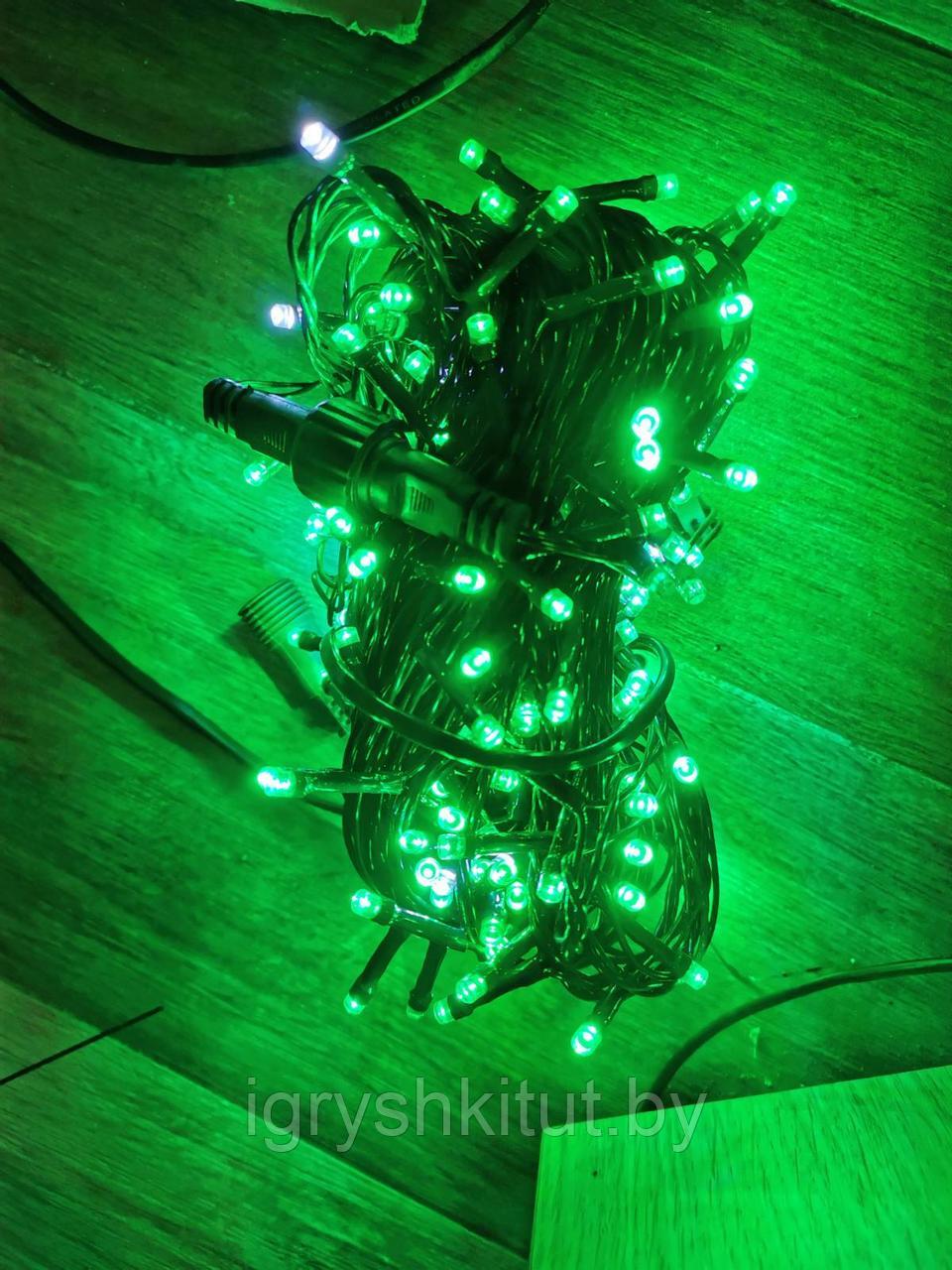 Светодиодная гирлянда нить 500 LED, 30м, цвет ламп зелёный +белый, провод чёрный - фото 1 - id-p139421370