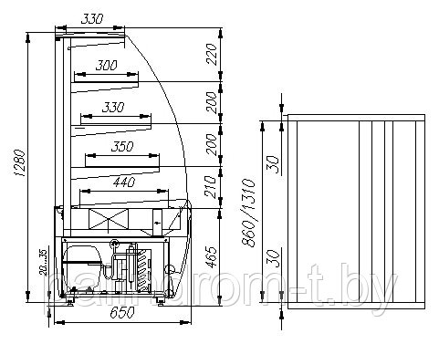 Витрина кондитерская Carboma K70 VM 0,9-1 Light (ВХСв - 0,9д Техно) +6...+12 C 920 х 650 х 1280 до 1315мм - фото 4 - id-p68858900