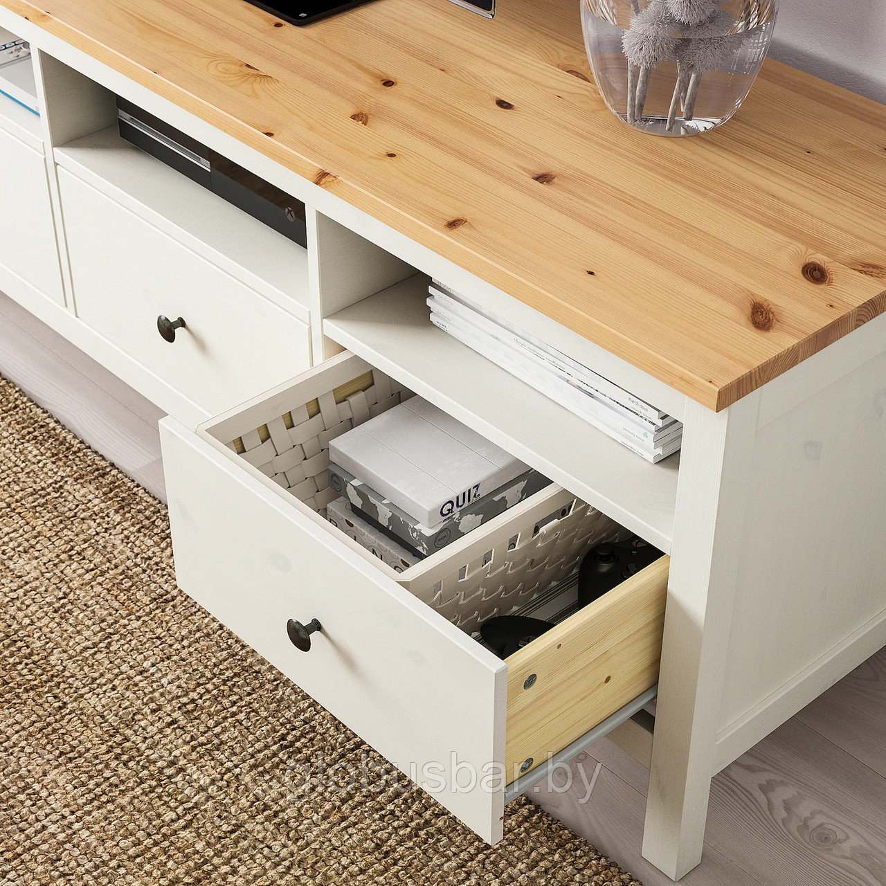 HEMNES ХЕМНЭС Тумба под ТВ, белая морилка/светло-коричневый148x47x57 см - фото 4 - id-p139456893