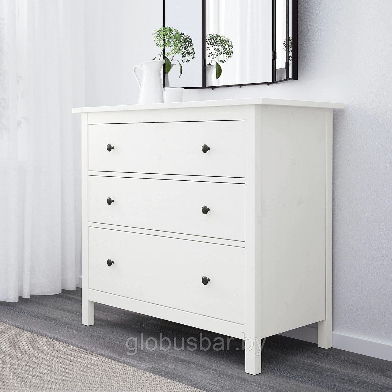 HEMNES ХЕМНЭС Комод с 3 ящиками, белая морилка108x96 см, икеа