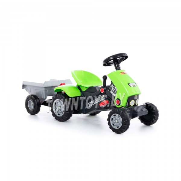 Детская игрушка для мальчиков каталка-трактор с педалями "Turbo-2" (зелёная) с полуприцепом арт. 52742 Полесье - фото 2 - id-p139469165