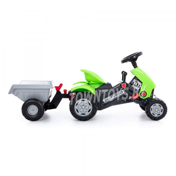 Детская игрушка для мальчиков каталка-трактор с педалями "Turbo-2" (зелёная) с полуприцепом арт. 52742 Полесье - фото 3 - id-p139469165