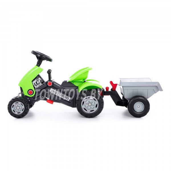 Детская игрушка для мальчиков каталка-трактор с педалями "Turbo-2" (зелёная) с полуприцепом арт. 52742 Полесье - фото 6 - id-p139469165