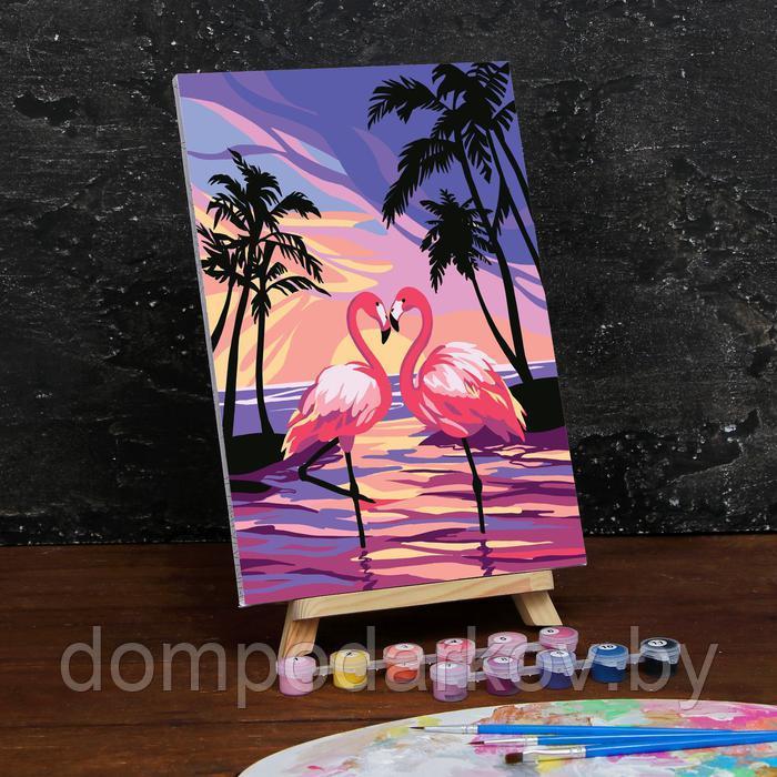 Картина по номерам на холсте с подрамником «Фламинго на закате» 20×30 см - фото 1 - id-p139470892