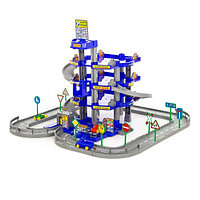 Детская игрушка для мальчиков конструктор паркинг 4-уровневый с дорогой и автомобилями (синий) (в коробке)