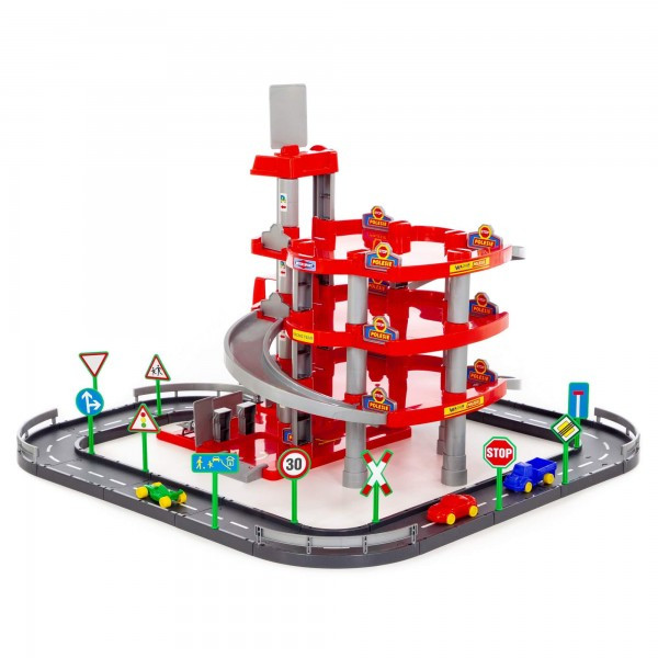 Детская игрушка для мальчиков конструктор паркинг 4-уровневый с дорогой и автомобилями (красный) (в коробке) - фото 2 - id-p139469234