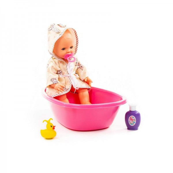 Детская игрушка Пупс "Забавный" (35 см) с соской + ванночка и набор для купания (2 элемента) (в коробке), - фото 3 - id-p139469302
