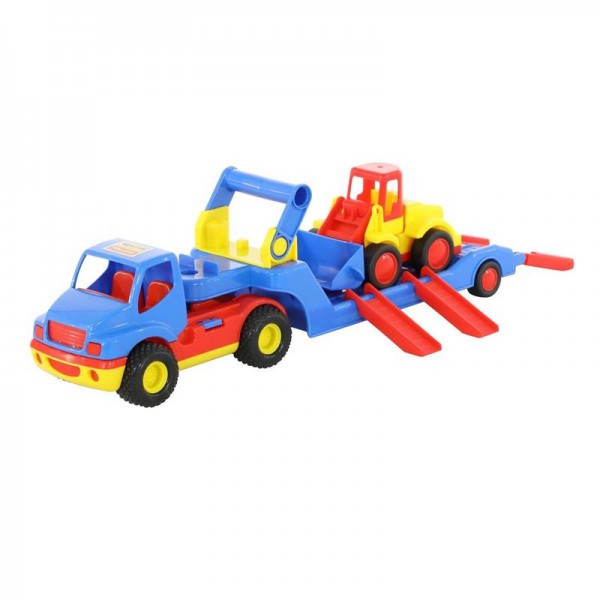 Детская игрушка "КонсТрак", автомобиль-трейлер + "Базик", погрузчик (в сеточке), 8879, Полесье - фото 1 - id-p139469383