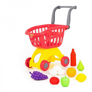 Детская игрушка Тележка для маркета "Мини" + набор продуктов №14 (12 элементов) (в сеточке) арт. 71385,