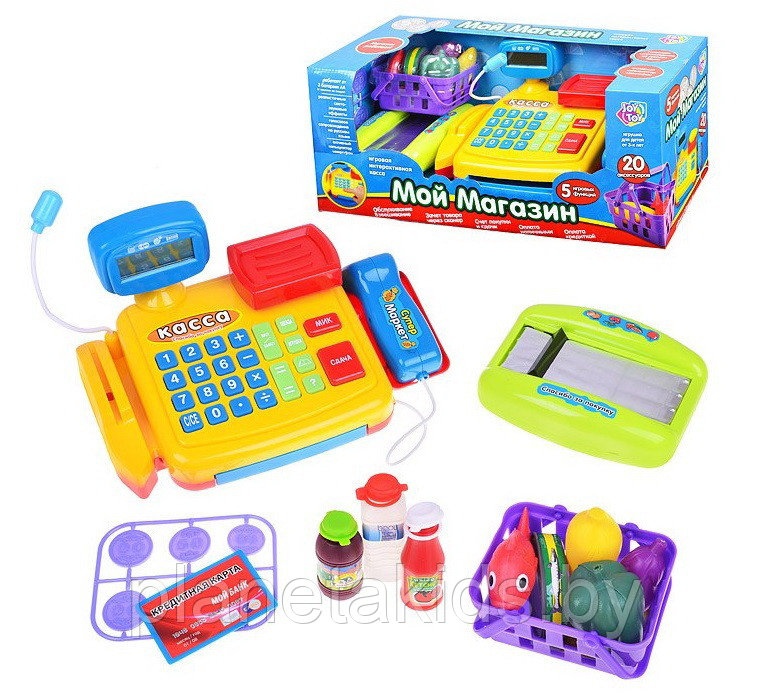 Детская игровая касса Play Smart со сканером, выдвижным ящиком для денег, микрофоном, весами, арт. 7018 - фото 2 - id-p139513116