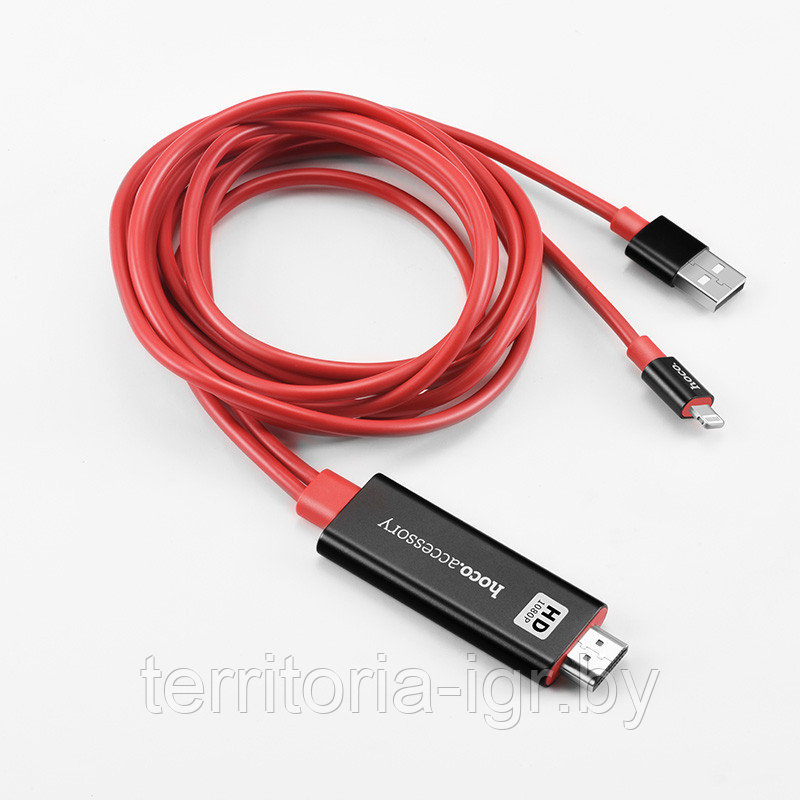 Кабель конвертер Lightning на HDMI UA4 2м. Hoco - фото 2 - id-p139528543