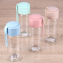 Бутылка для воды 300мл (стекло, пластмасса, силикон) цвет ассорти