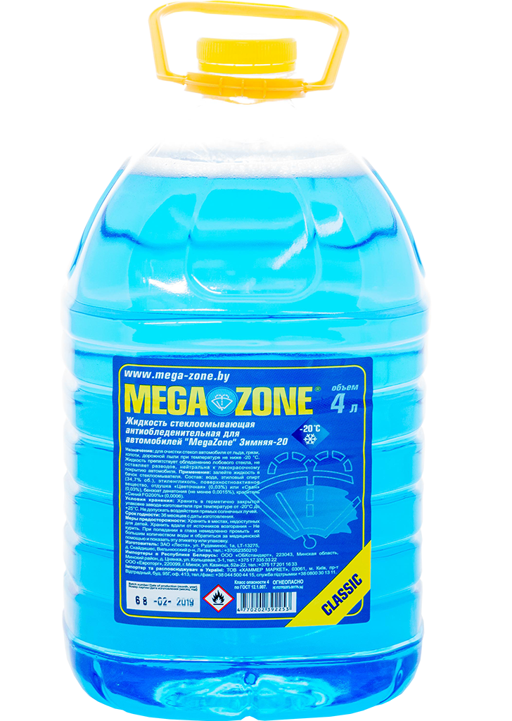 Очиститель стекла, СТЕКЛООМЫВАТЕЛЬ MEGAZONE/МЕГАЗОН CLASSIC ЗИМНИЙ -20 4Л, 9000065