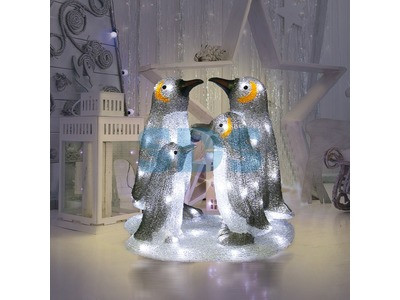 Акриловая светодиодная фигура «Семья пингвинов» 40х33х36 см, 80 светодиодов, IP65, + трансформатор