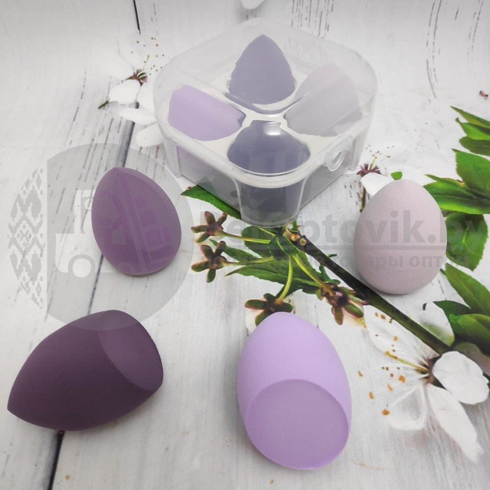 Набор спонжей для макияжа (4 штуки в пластиковом боксе) Фиолетовые оттенки - фото 7 - id-p139559928