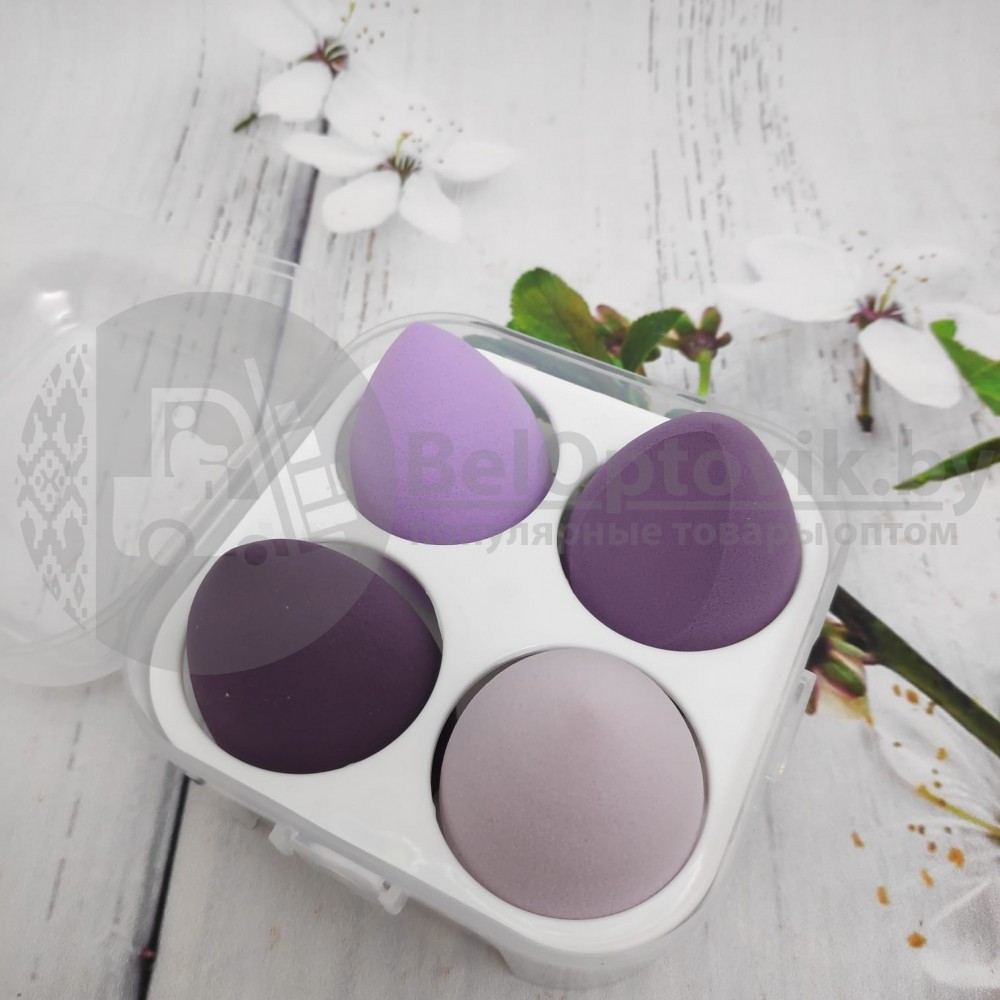 Набор спонжей для макияжа (4 штуки в пластиковом боксе) Фиолетовые оттенки - фото 8 - id-p139559928