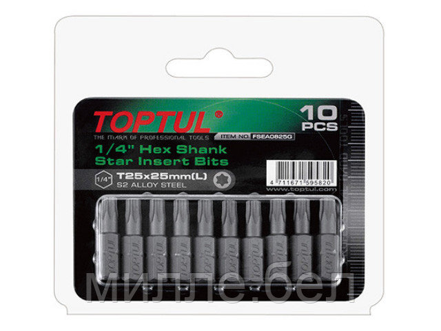 Насадка TORX T9*25 1/4" 10шт блистер TOPTUL - фото 1 - id-p139560243