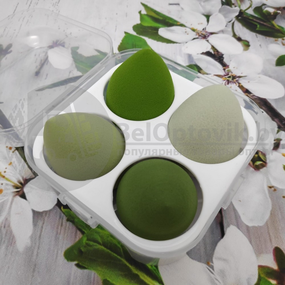 Набор спонжей для макияжа (4 штуки в пластиковом боксе) Зеленые оттенки - фото 3 - id-p139565030