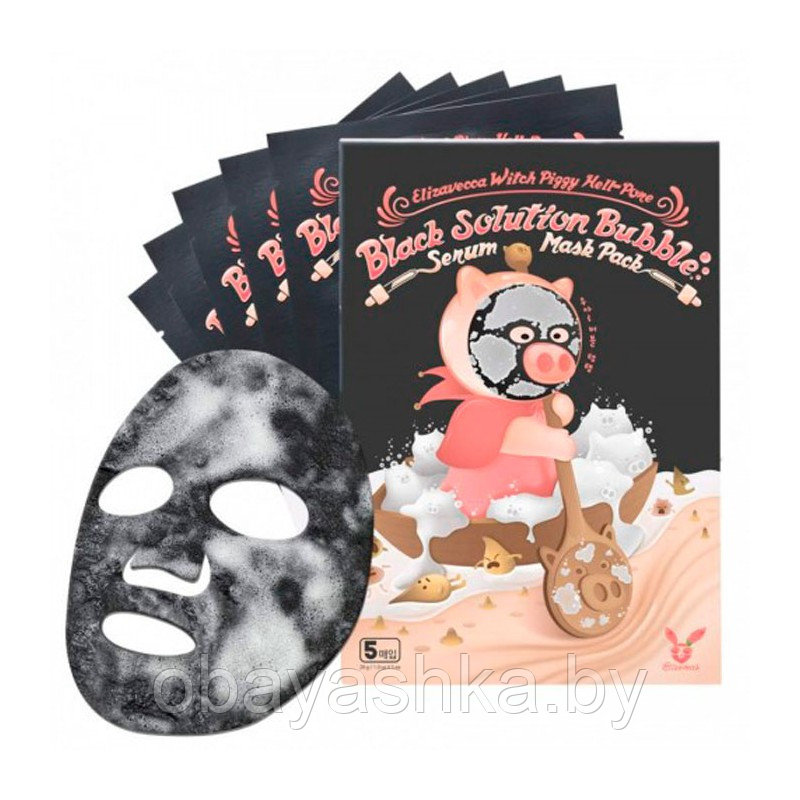 [Elizavecca]Тканевая маска для лица ПУЗЫРЬКОВАЯ Witch Piggy Hell-Pore Black Solution Bubble Serum Mask Pack - фото 1 - id-p139605128