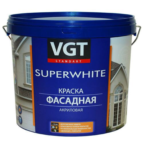 Фасадная краска ВД-АК-1180 на акриловой основе, зимняя, супербелая 15кг VGT