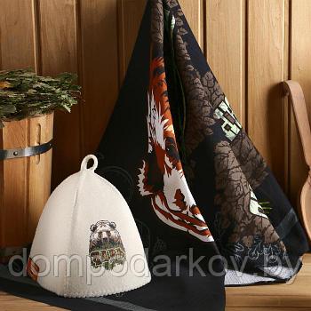 Набор банный "Добропаровъ ЦАРЬ" (шапка и полотенце 146×60 см)