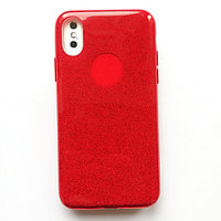 Для Apple iPhone X / iPhone 10 Двуxслойный силиконовый чехол-накладка с блёстками красный