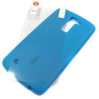 Для LG K10 (K430DS) чехол-накладка силиконовый + пленка Cherry матовый голубой