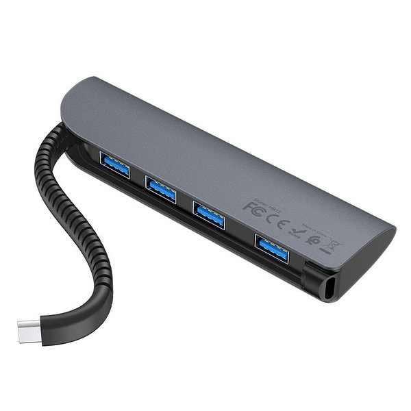 USB-HUB Type-C для зарядки и синхронизации данных Hoco HB12 на 4 USB порта  (версии 3.0), цвет черный купить с доставкой по Минску и РБ. USB-HUB  (Разветвитель USB) | GadGetPlus.by