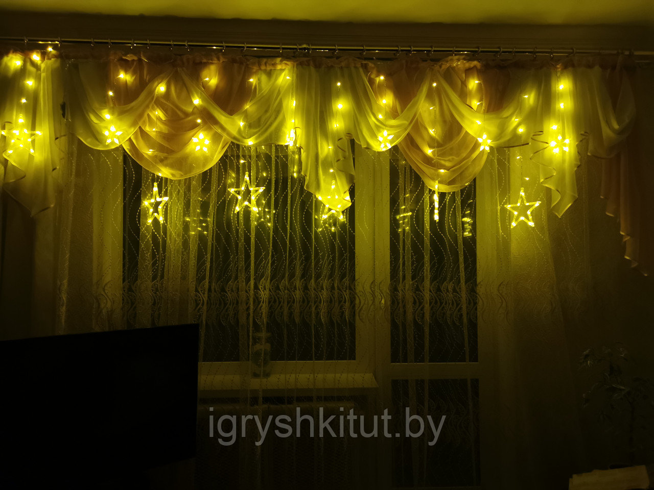 Новогодняя гирлянда на окно "Звёзды бахрома", длина 3м, цвет ЖЁЛТЫЙ - фото 7 - id-p111565286