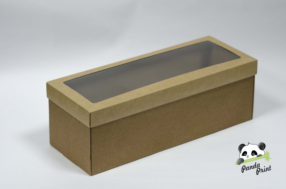 Коробка из гофрокартона 350х130х120, крышка крафт с окном, фото 1