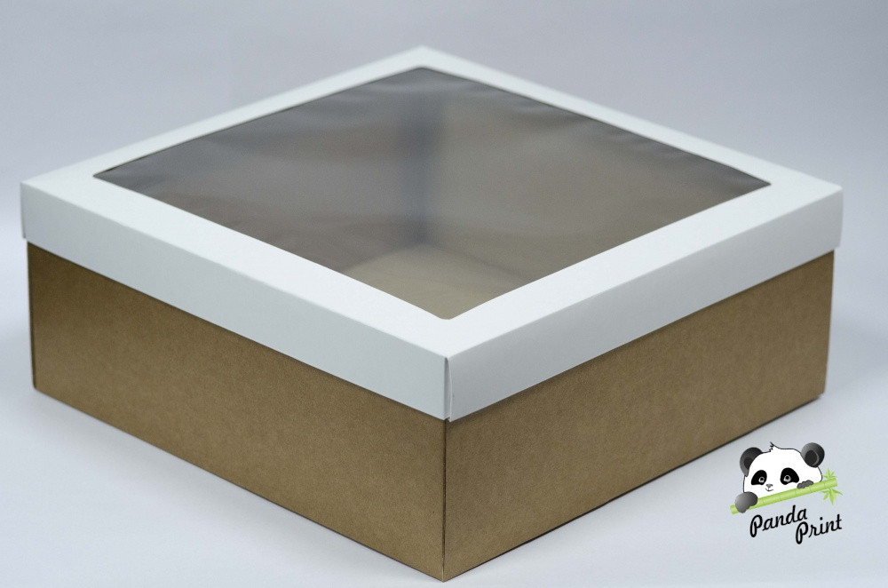 Коробка из гофрокартона 350х350х140, крышка белая с окном
