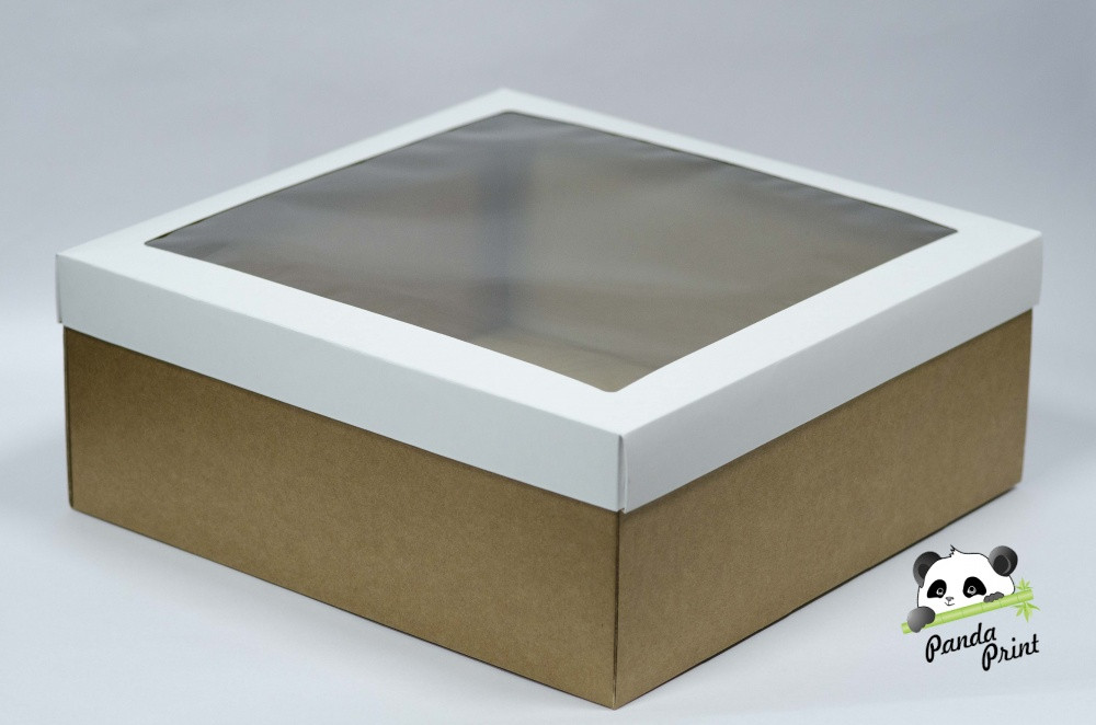 Коробка из гофрокартона 350х350х140, крышка белая с окном - фото 2 - id-p139151728