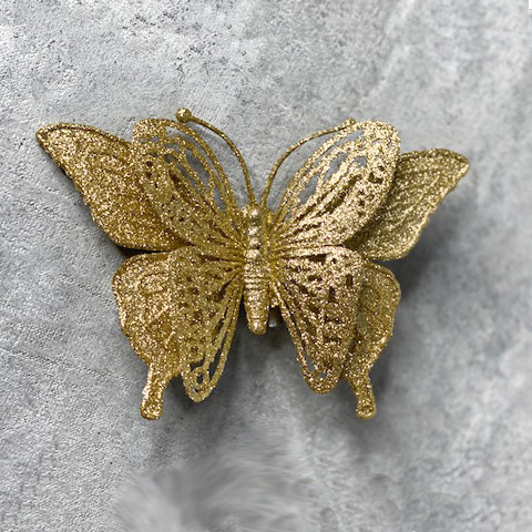 Бабочка золотая декоративная на прищепке - фото 3 - id-p139798375