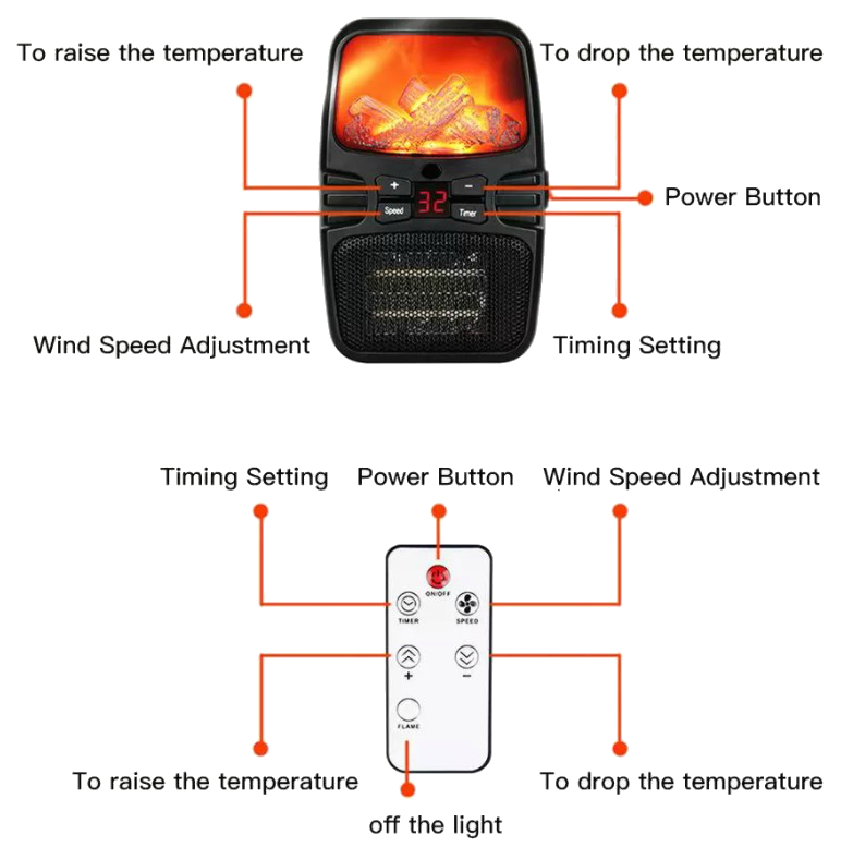 Портативный обогреватель "Камин" Flame Heater (Handy Heater) с пультом управления и с LCD-дисплеем (500Вт) - фото 7 - id-p139807790