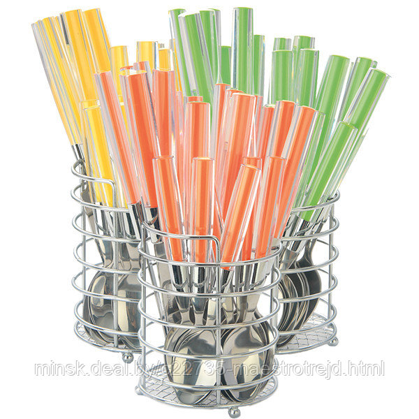 Набор столовых приборов из нержавеющей стали с цветными ручками на стойке (24 предмета) Mr-1531 Maestro - фото 1 - id-p10836692