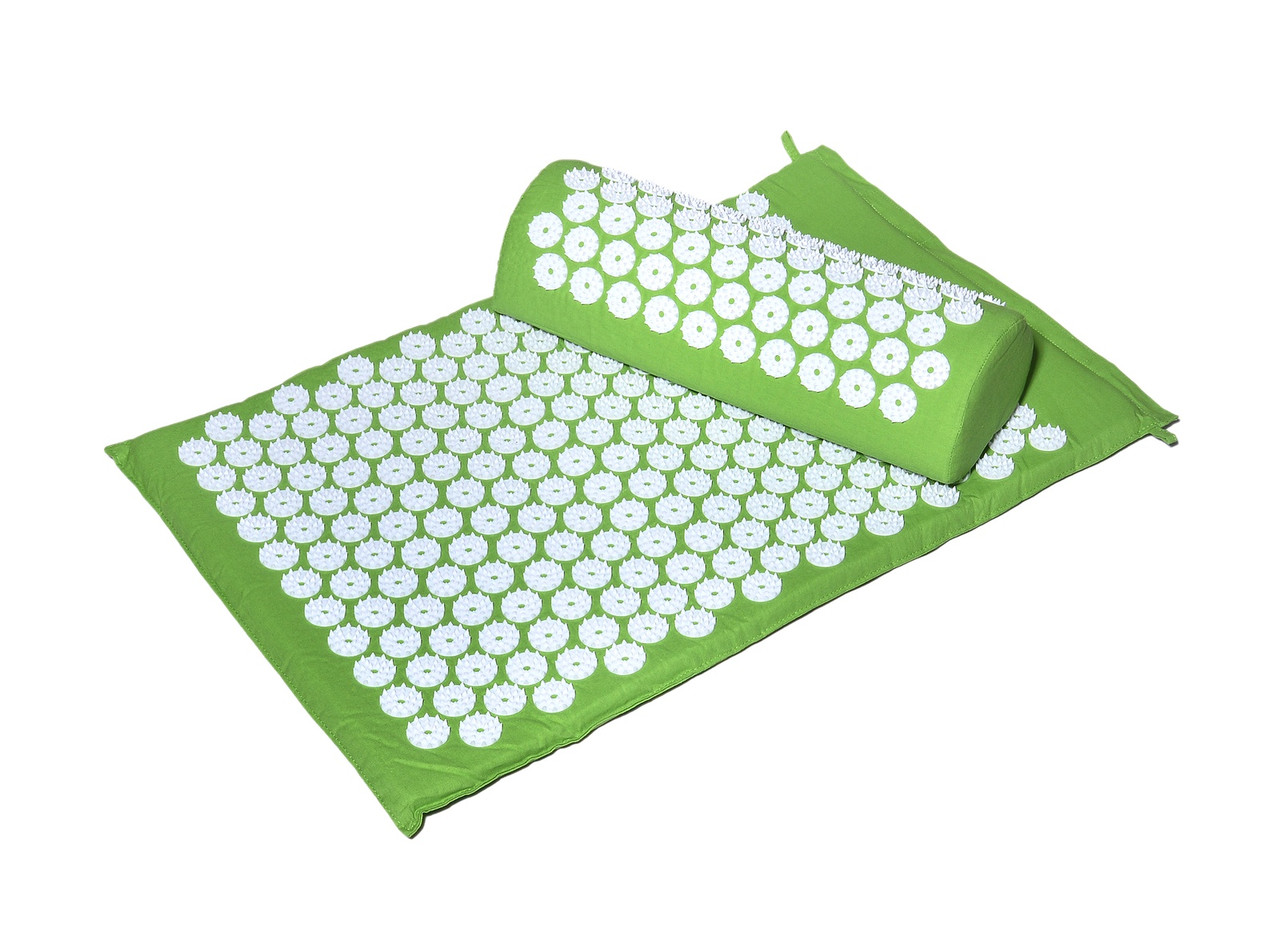 Коврик массажный акупунктурный с подушкой. Коврик+Валик. Зеленый, фото 1
