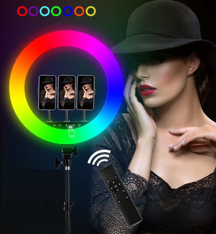 Кольцевая лампа HQ-18 RGB NetStar 45 см. + Штатив 220см.+ Разные цвета свечения., фото 1