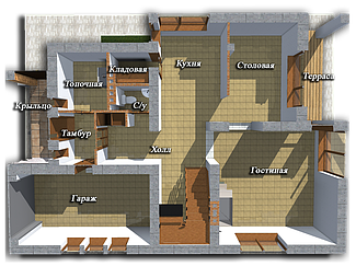 Планировка мансардного дома (1 этаж)