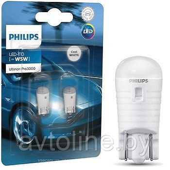 Лампа светодиодная W5W Philips Ultinon Pro3000 SI белый 11961U30CWB2 (комплект 2 шт)