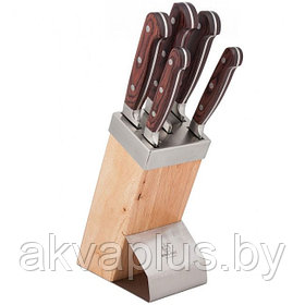 Набор ножей KINGHoff  KH-3463  6 предметов (корич руч/ колода дерево)