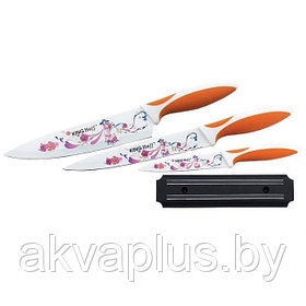 Ножи KINGHoff  KH-3663  3 пр с магнитным держателем оранжевые