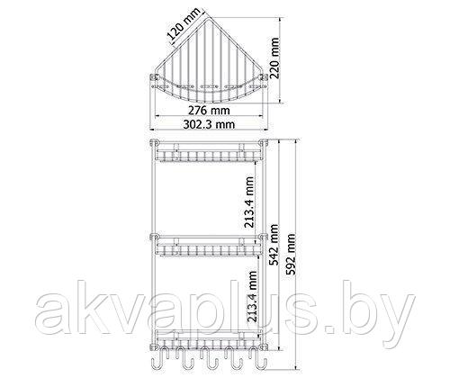 Полка в ванную WasserKraft металлическая угловая тройная хром K-1233 - фото 3 - id-p105689519