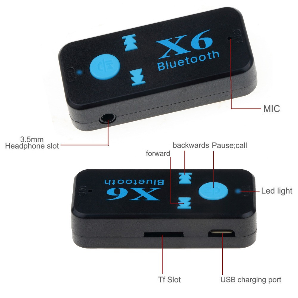 Аудио приемник с микрофоном для дома или автомобиля Bluetooth v4.2 Handsfree X6, картридер TF, черный 555026 - фото 8 - id-p138001919