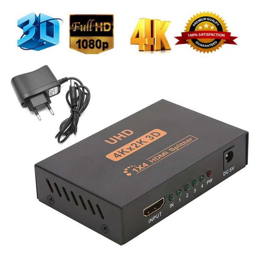 Адаптер - разветвитель - сплиттер 1×4 HDMI, UltraHD 4K 3D, активный, черный 555555 - фото 3 - id-p101608211