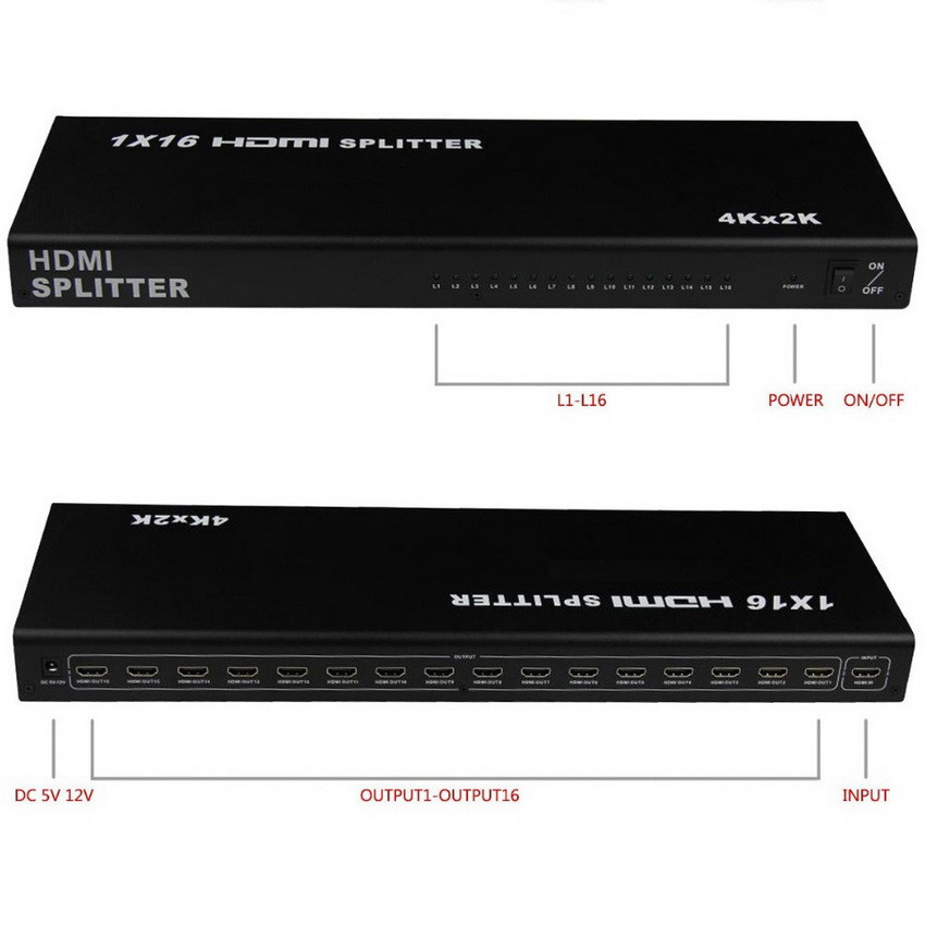 Адаптер - разветвитель - сплиттер 1×16 HDMI, UltraHD 4K 3D, активный, черный 555567 - фото 4 - id-p138002052